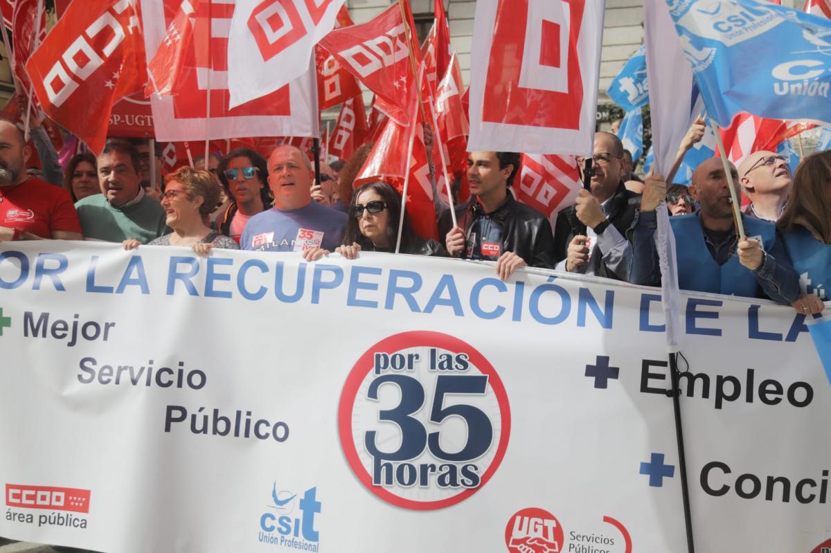 Los sindicatos de la Comunidad de Madrid, CCOO, CSIT UP y UGT, retoman las movilizaciones ante la negativa de Ayuso a devolver las 35 horas